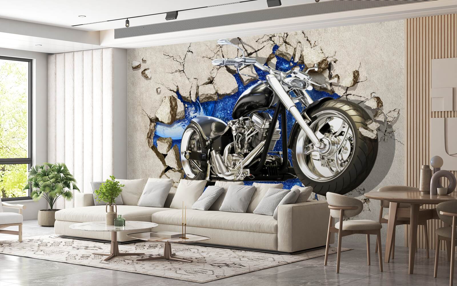 Fototapeta čierna motorka zobrazená na stene