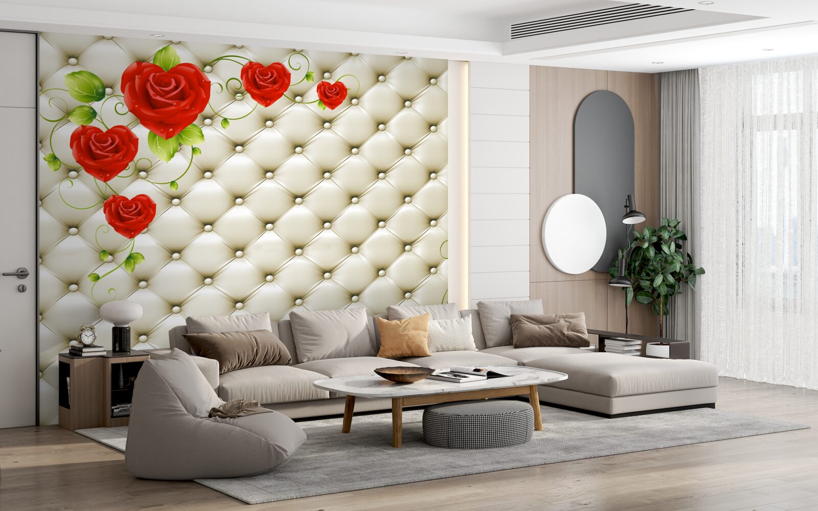 Fototapeta textúra tkaniny s dekoratívnymi prvkami a červenými ružami