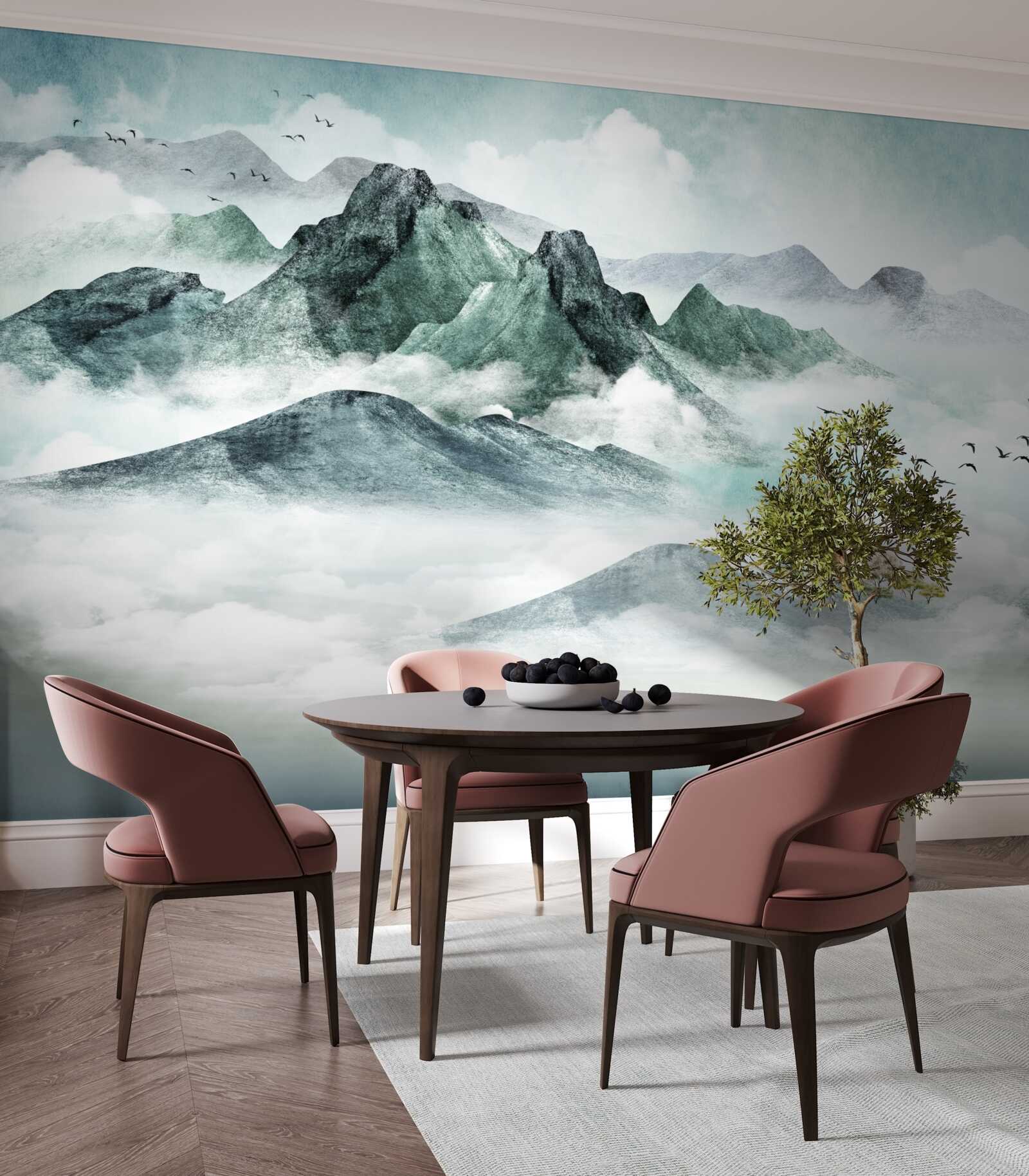 Fototapeta skalnatá horská krajina obklopená hmlou