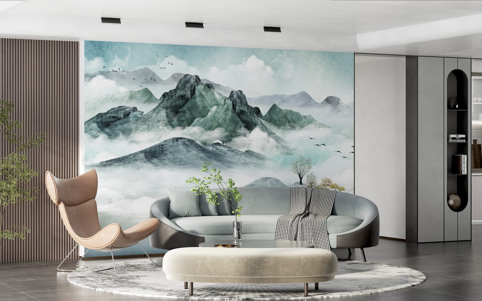 Fototapeta skalnatá horská krajina obklopená hmlou