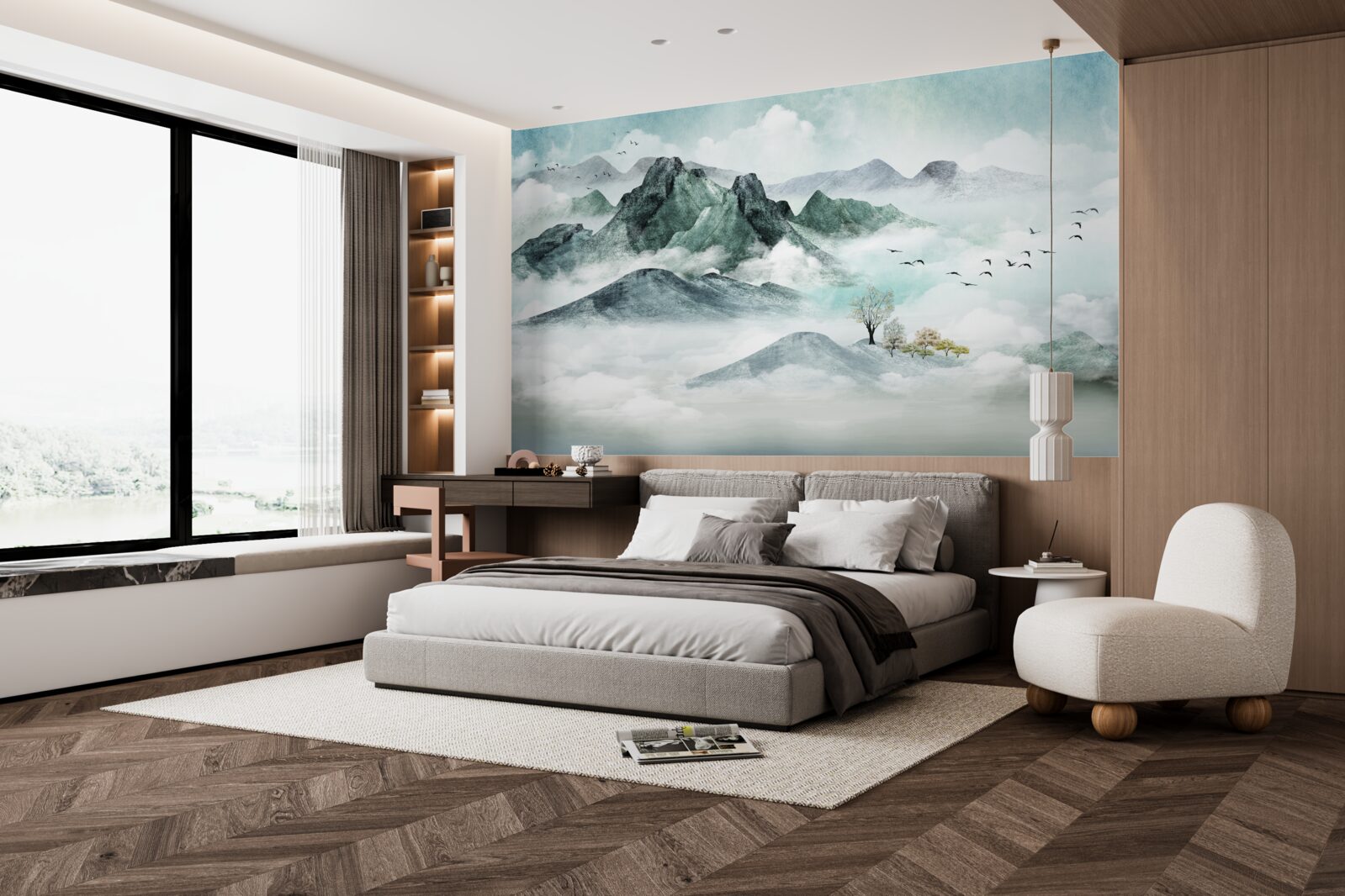 Fototapeta skalnatá horská krajina obklopená hmlou