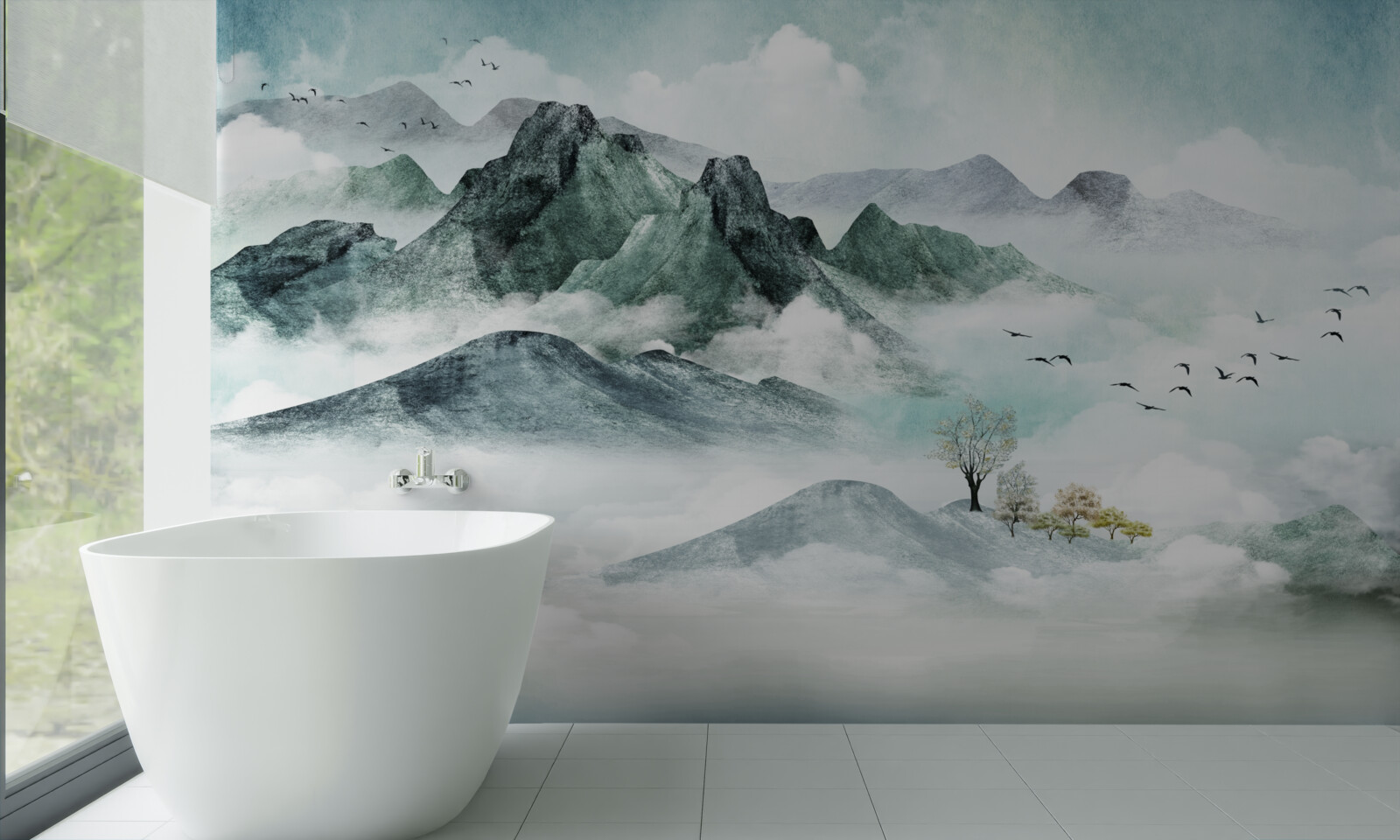 Fototapeta skalnatá horská krajina obklopená hmlou