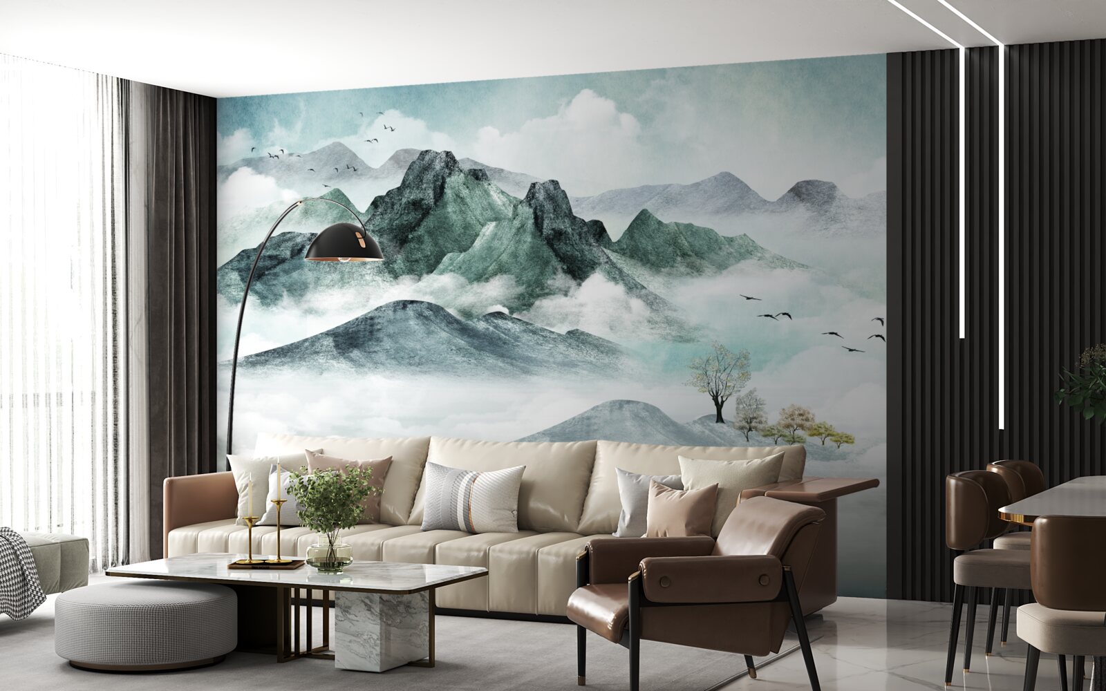 Fototapeta skalnatá horská krajina obklopená hmlou