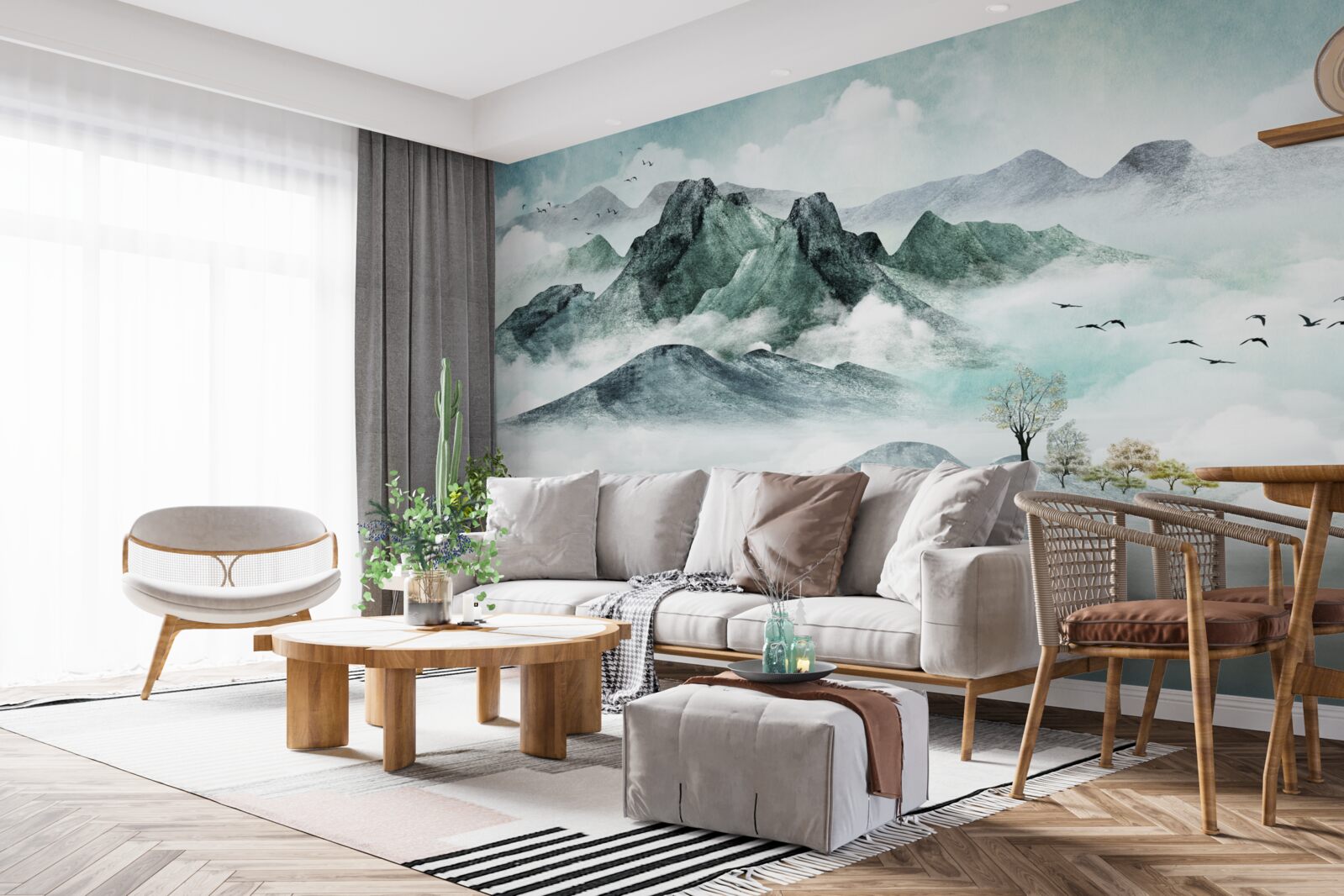 Fototapeta skalnatá horská krajina obklopená hmlou