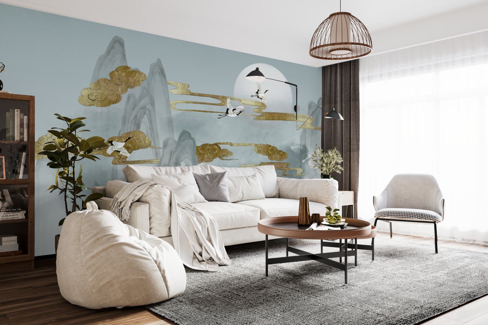 Fototapeta sivé vrcholy zostali pozadu, keď žeriavy lietajú