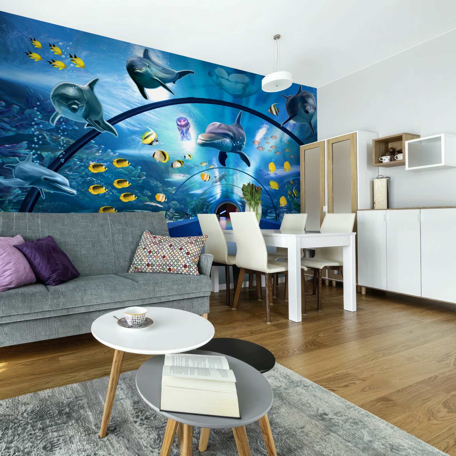 Fototapeta v akváriu sú delfíny a ryby