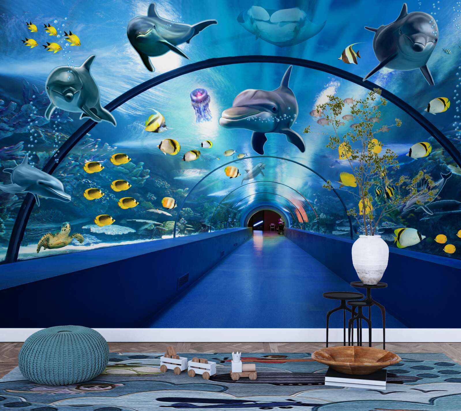 Fototapeta v akváriu sú delfíny a ryby