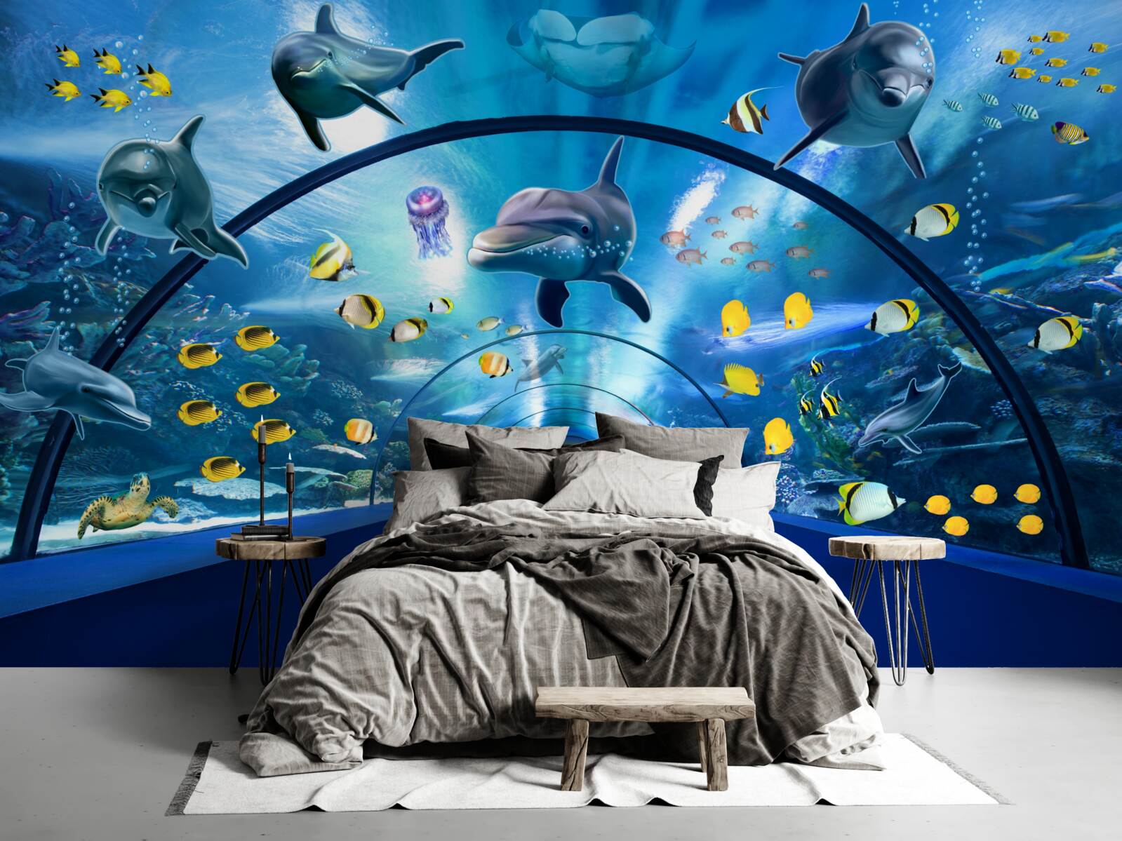 Fototapeta v akváriu sú delfíny a ryby