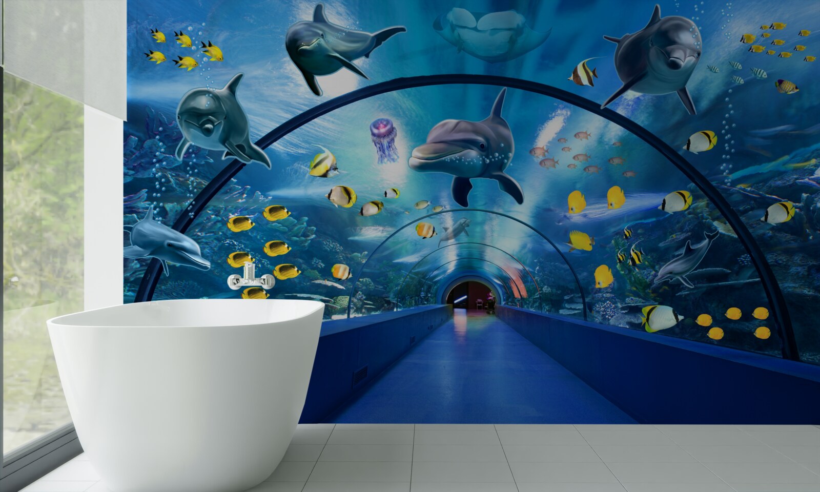 Fototapeta v akváriu sú delfíny a ryby