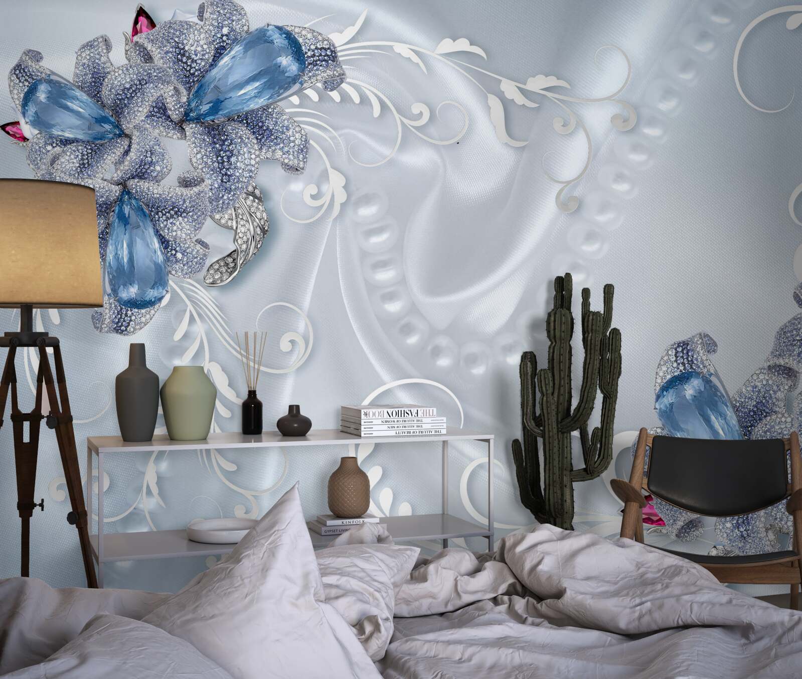 Fototapeta exotické kvety tkané z ušľachtilého striebra a nádherné drahokamy