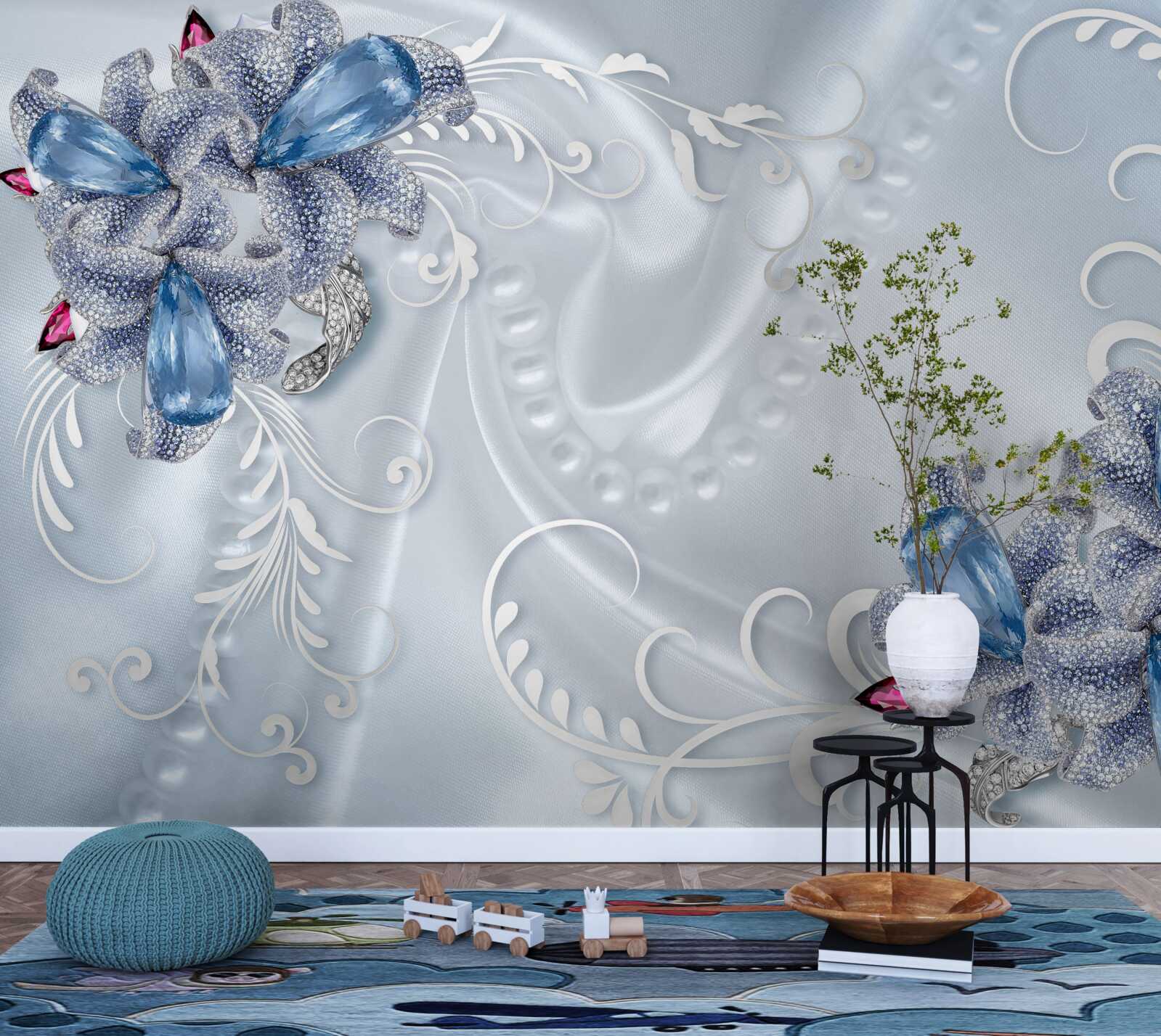 Fototapeta exotické kvety tkané z ušľachtilého striebra a nádherné drahokamy