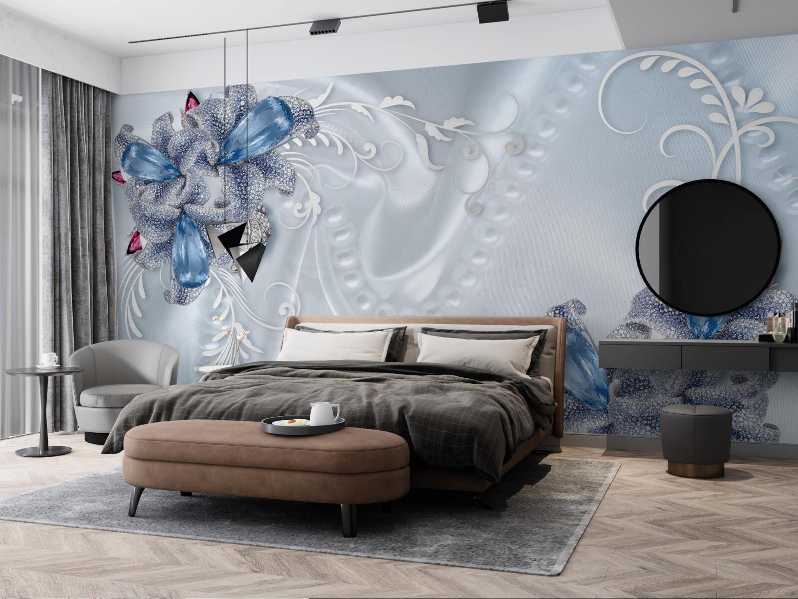 Fototapeta exotické kvety tkané z ušľachtilého striebra a nádherné drahokamy