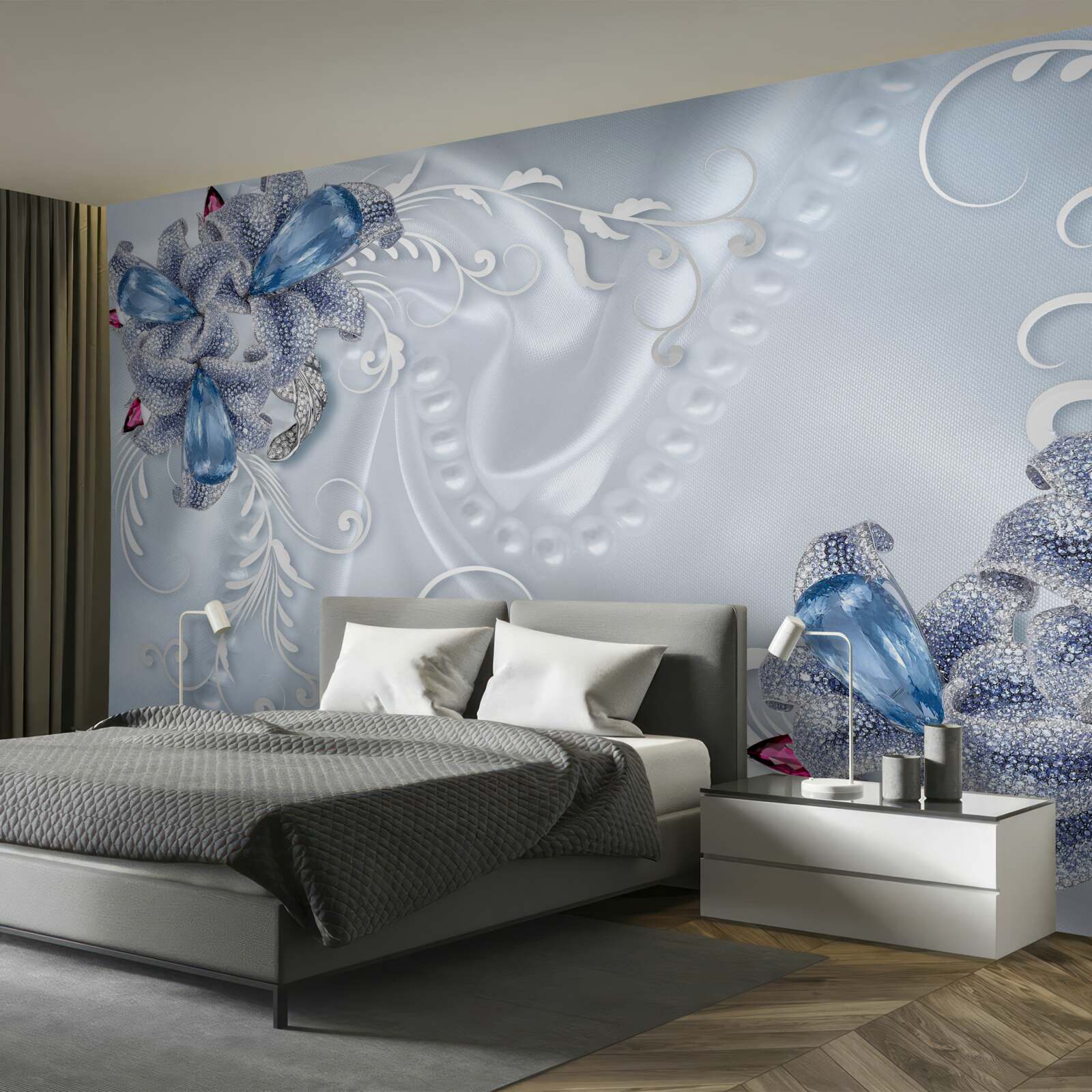 Fototapeta exotické kvety tkané z ušľachtilého striebra a nádherné drahokamy