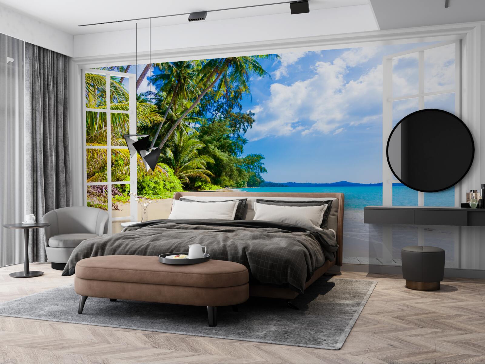 Fototapeta okno ponúka panoramatický výhľad na pláž