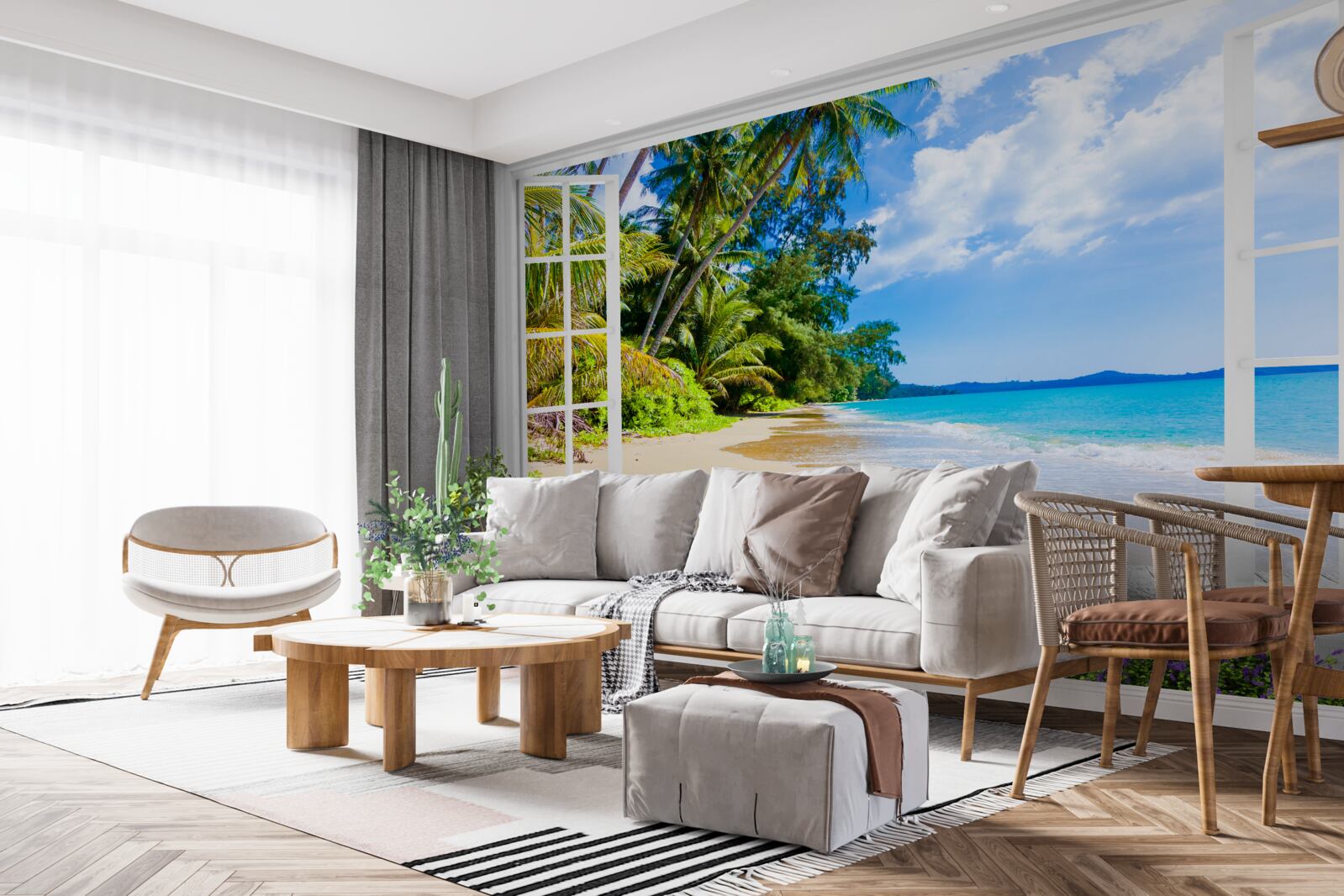 Fototapeta okno ponúka panoramatický výhľad na pláž