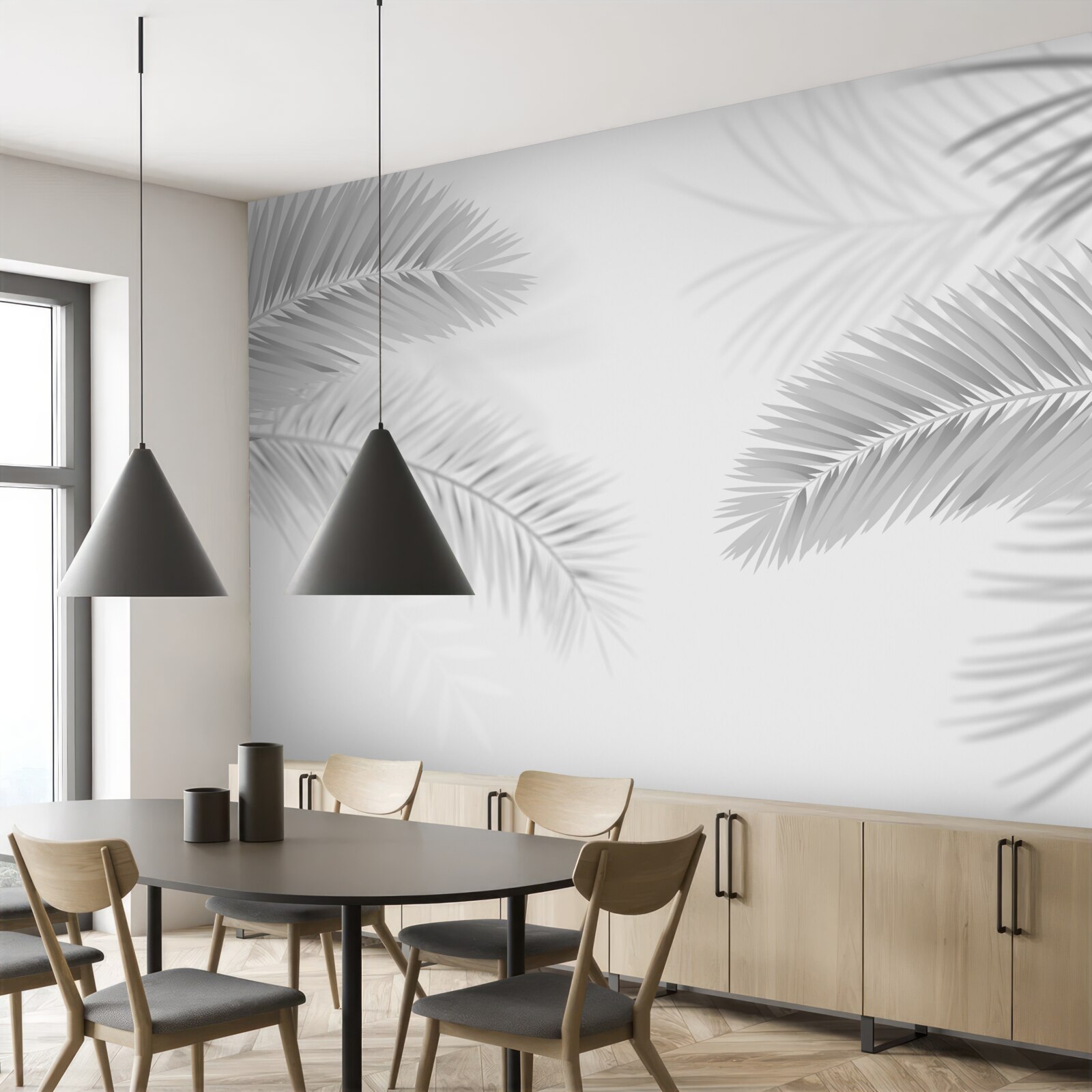 Fototapeta listy paprade v čiernej a bielej