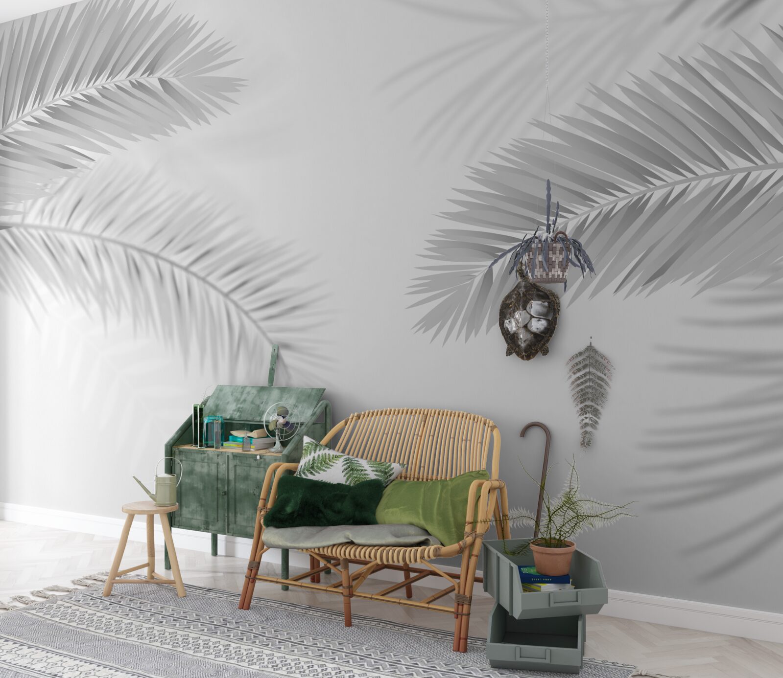 Fototapeta listy paprade v čiernej a bielej