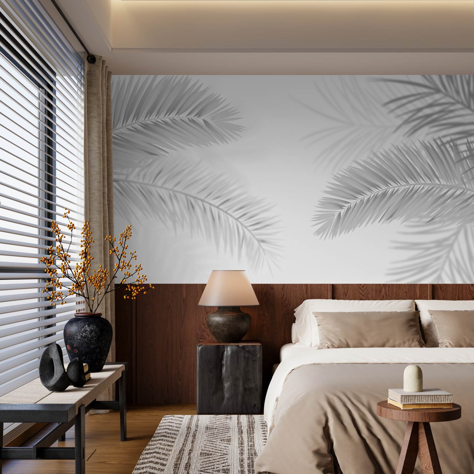 Fototapeta listy paprade v čiernej a bielej