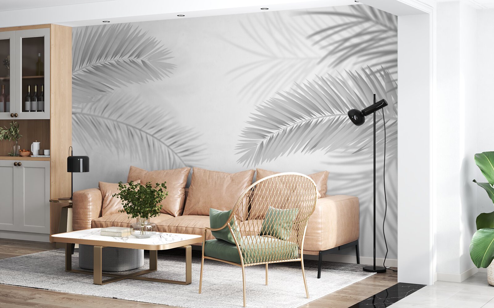 Fototapeta listy paprade v čiernej a bielej