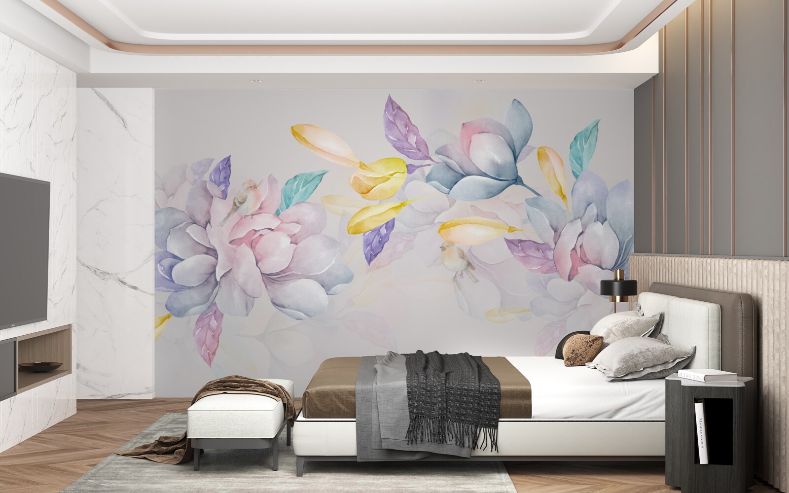 Fototapeta vetva s jasne červenými kvetmi