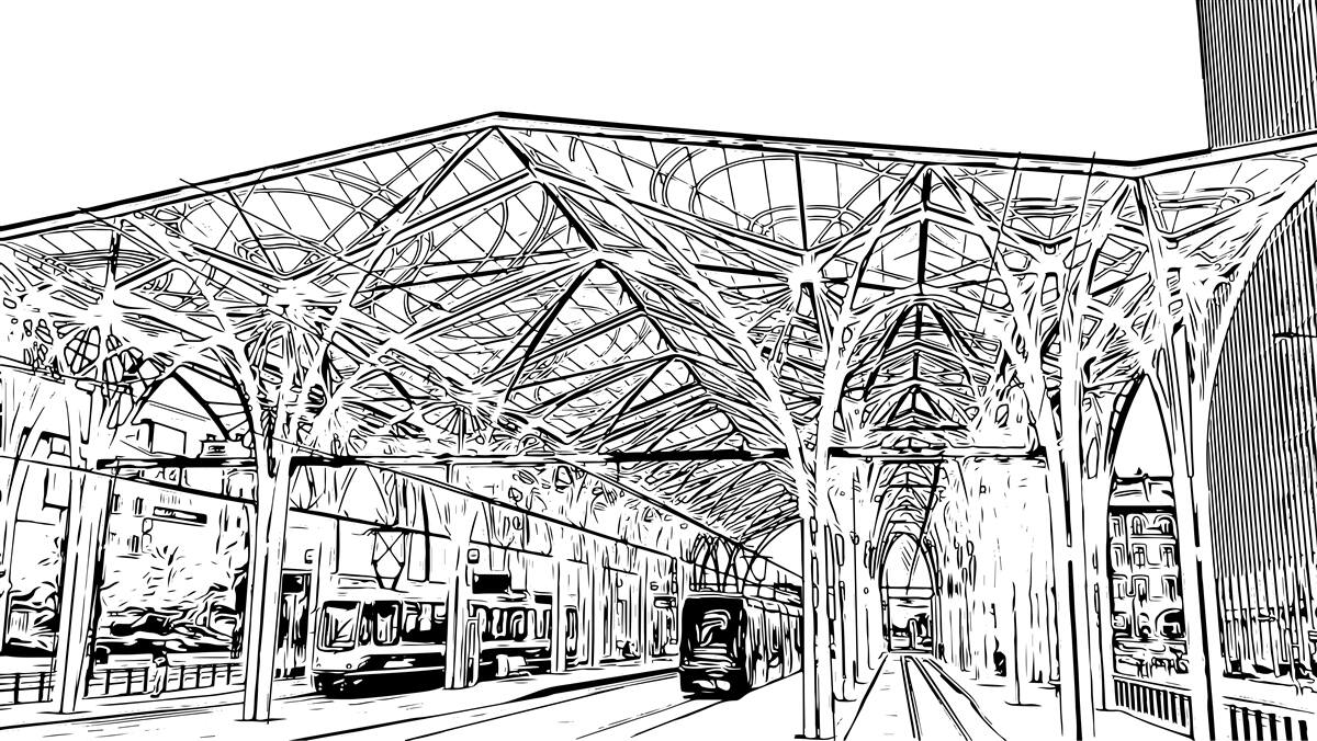 Fototapeta stanica a vlaky viditeľné na fotografii