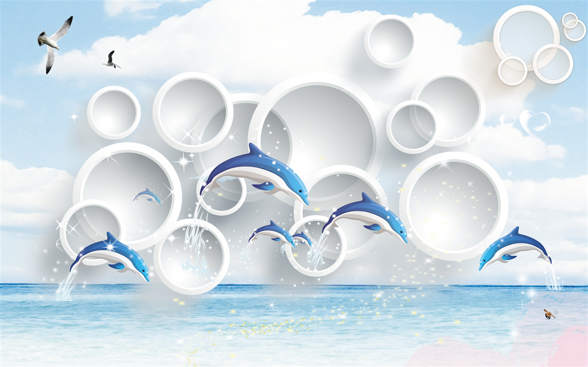 Fototapeta abstraktné prstene a delfíny skákajúce po vodnej hladine