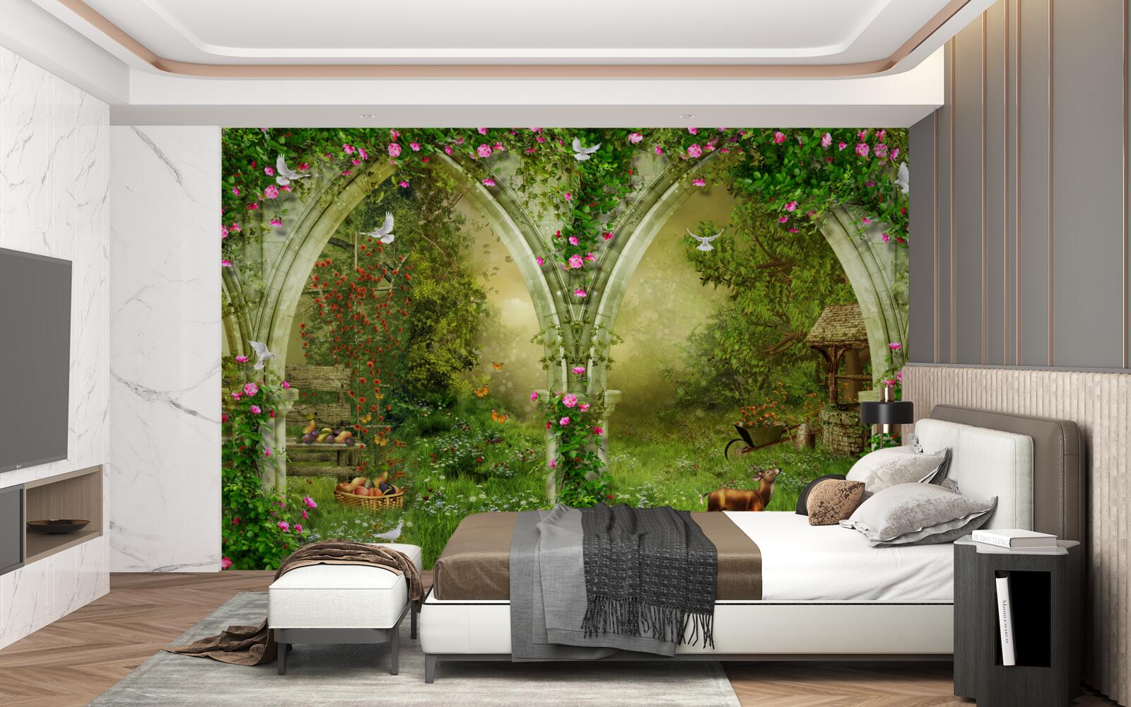 Fototapeta Oblúky zo zeleného kameňa s obrázkami zvierat