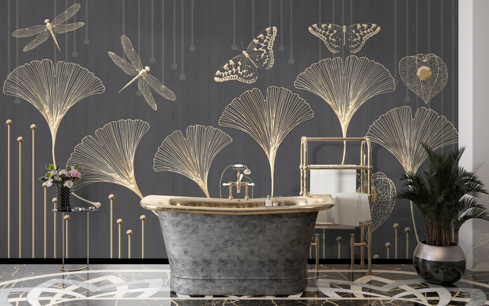 Fototapeta naopak, zvislé čiary sa zbiehajú na sivom pozadí