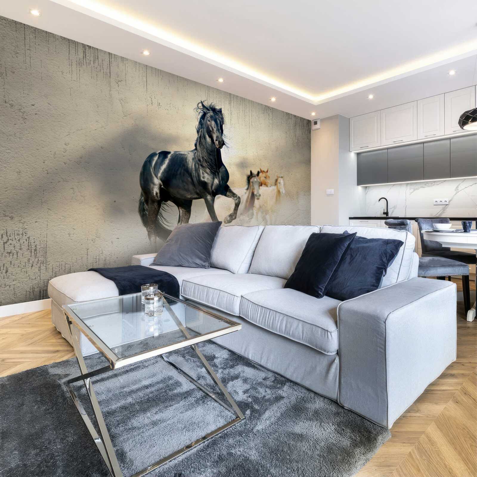 Fototapeta Na rozľahlej lúke sa pasie stádo koní