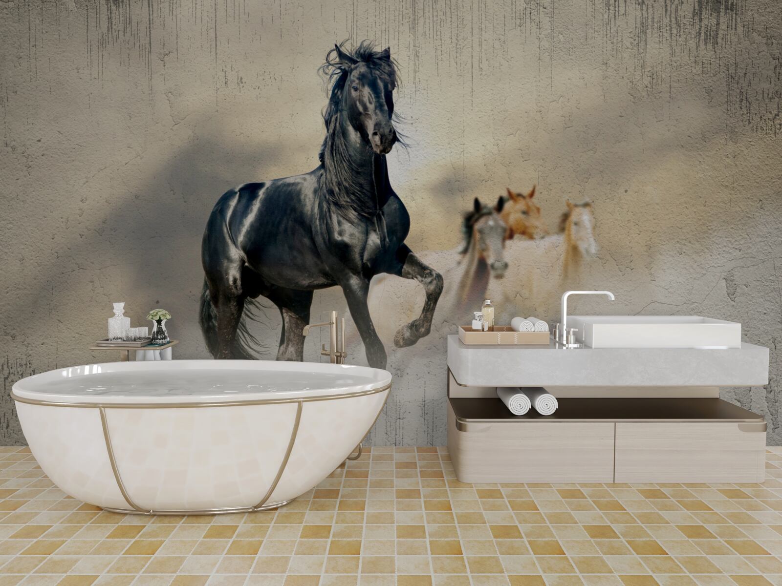 Fototapeta Na rozľahlej lúke sa pasie stádo koní