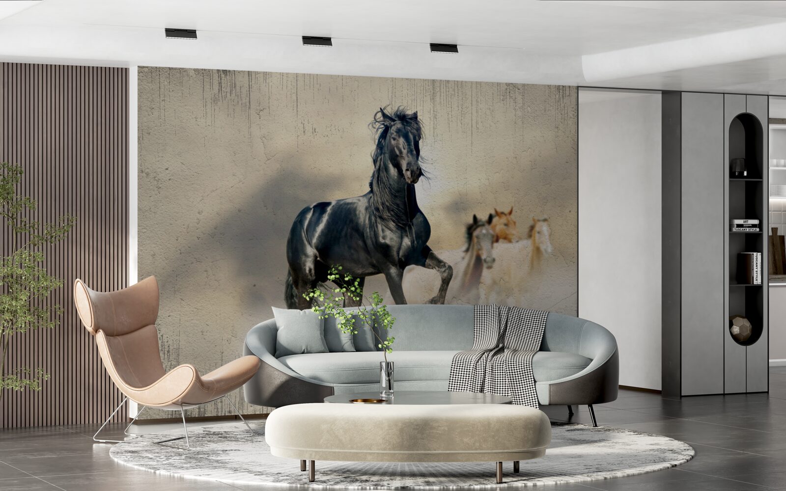 Fototapeta Na rozľahlej lúke sa pasie stádo koní