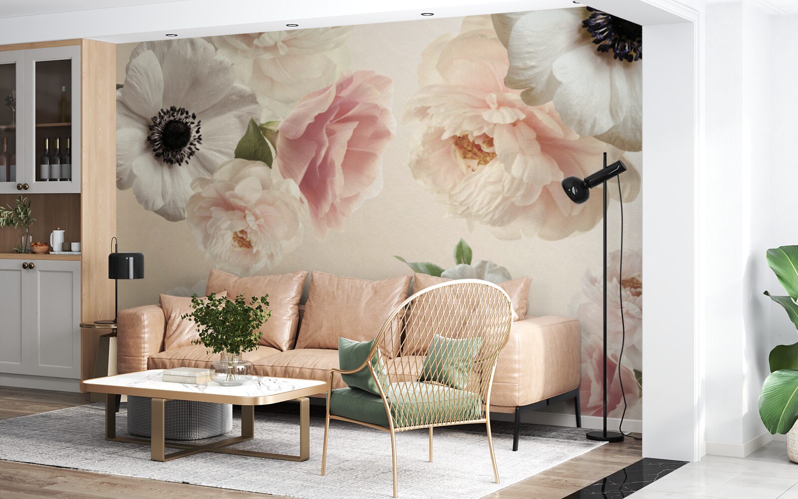 Fototapeta ružová ruža s bielym makom