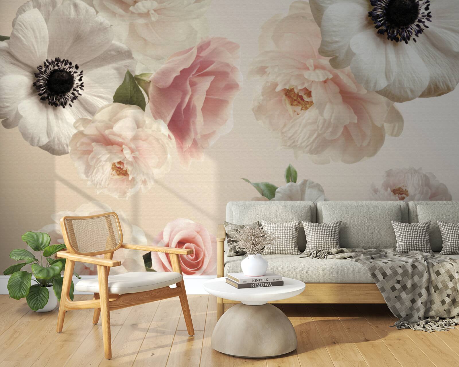 Fototapeta ružová ruža s bielym makom