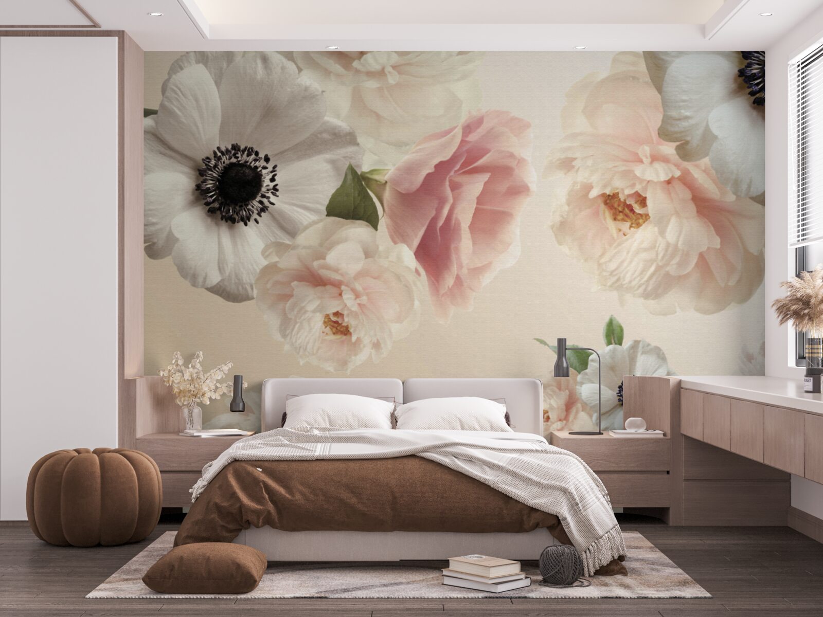 Fototapeta ružová ruža s bielym makom