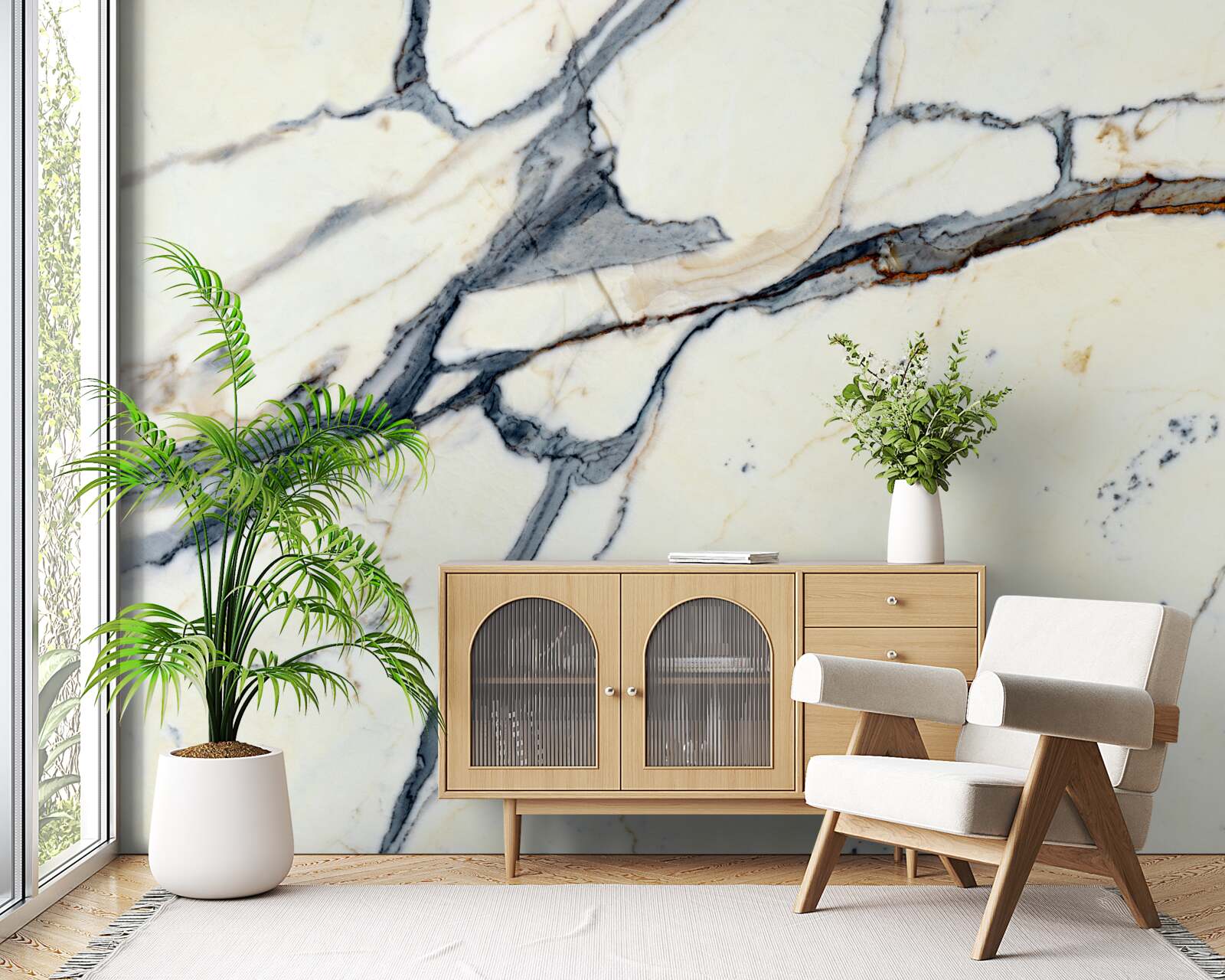 Fototapeta svetlý mramor s čiernymi nálevmi