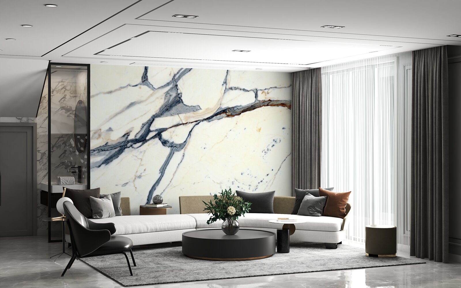 Fototapeta svetlý mramor s čiernymi nálevmi