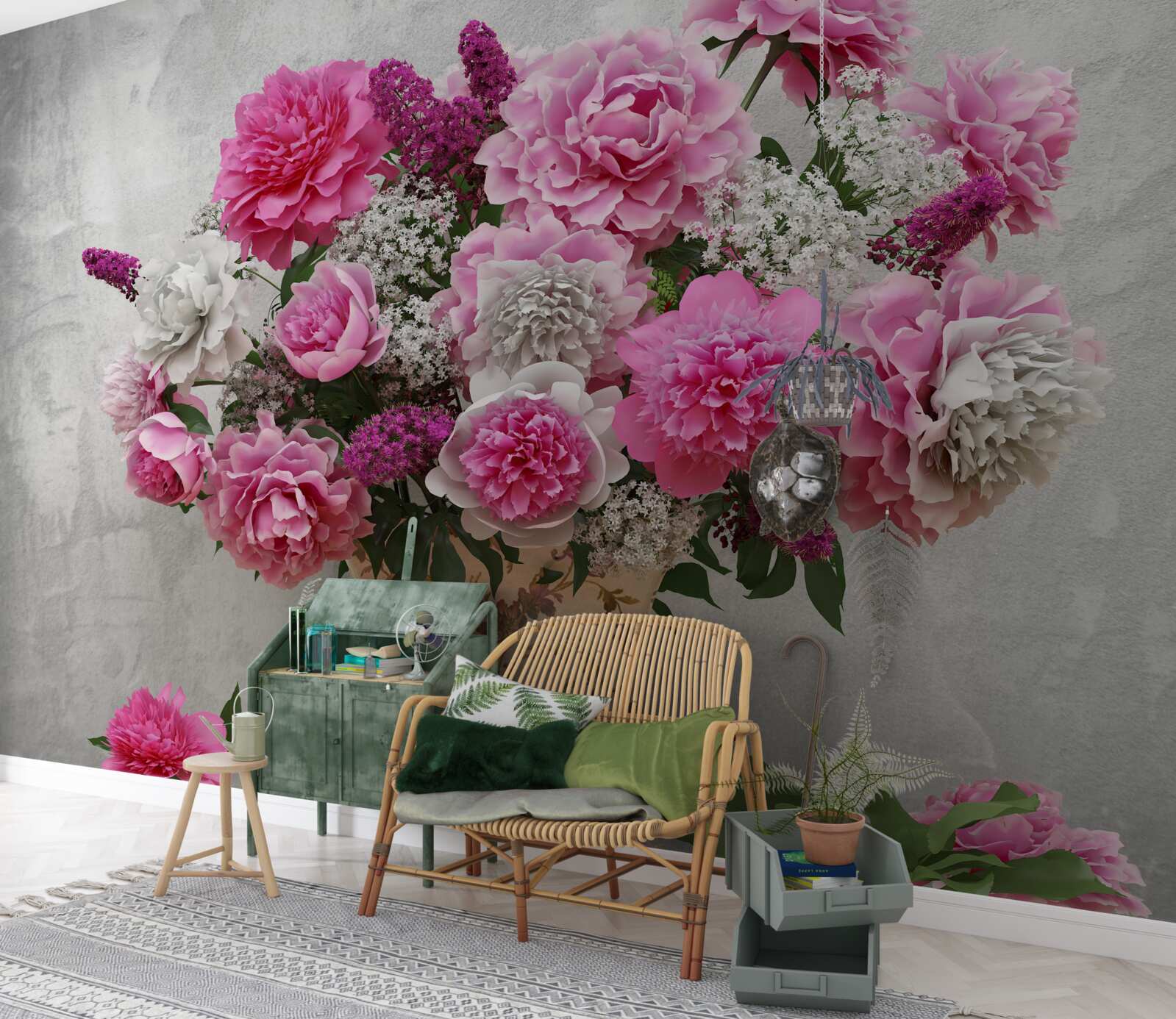 Fototapeta zloženie bielych sedmokrásky a kvetov orgovánu