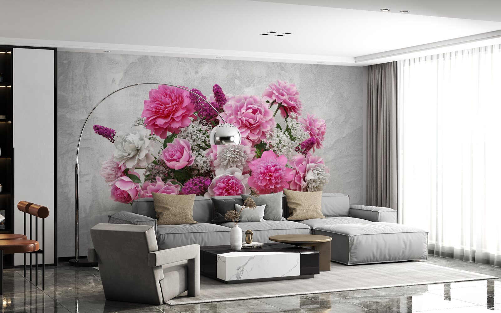 Fototapeta zloženie bielych sedmokrásky a kvetov orgovánu