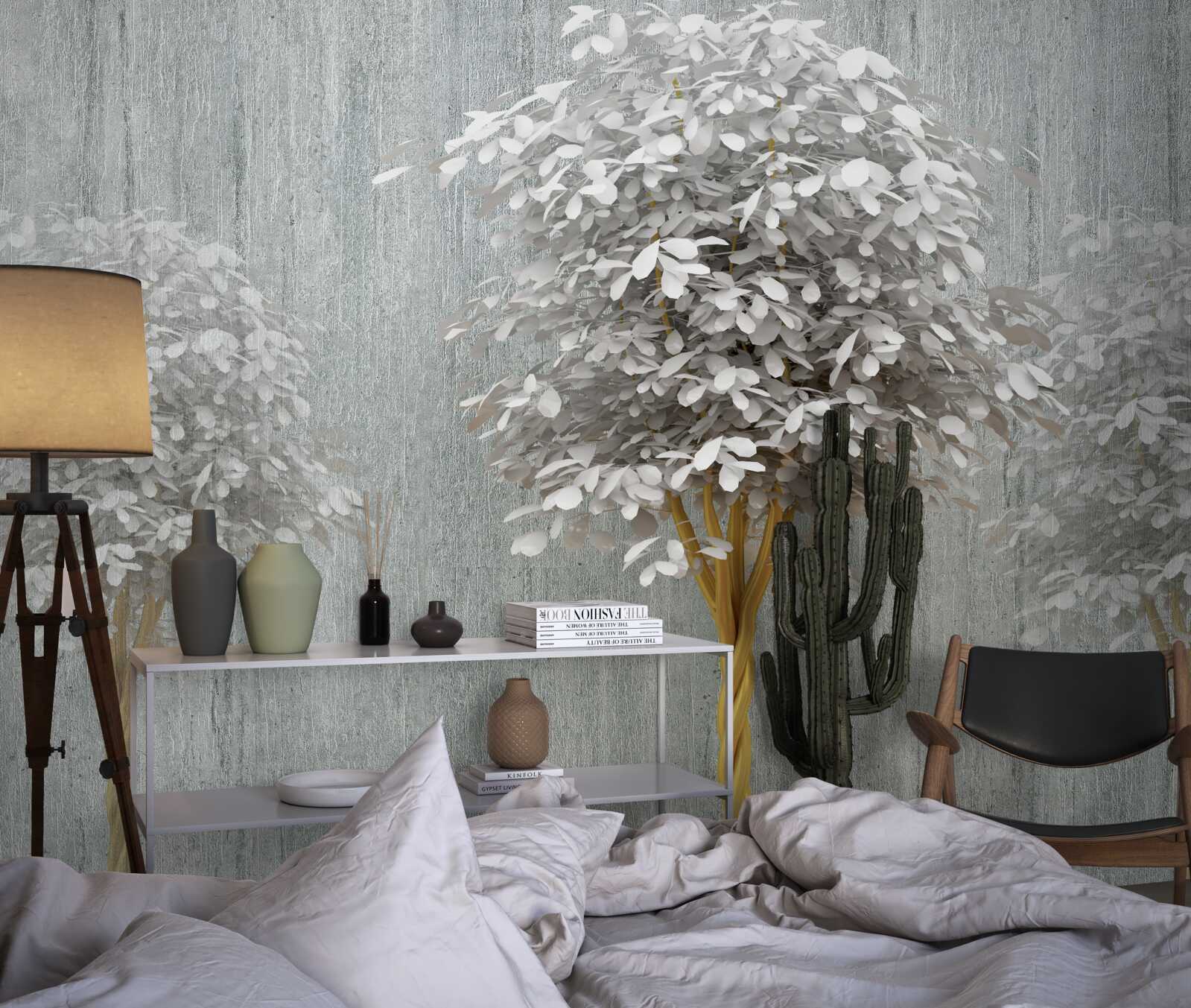 Fototapeta snehobiele štíhle kvitnúce stromy