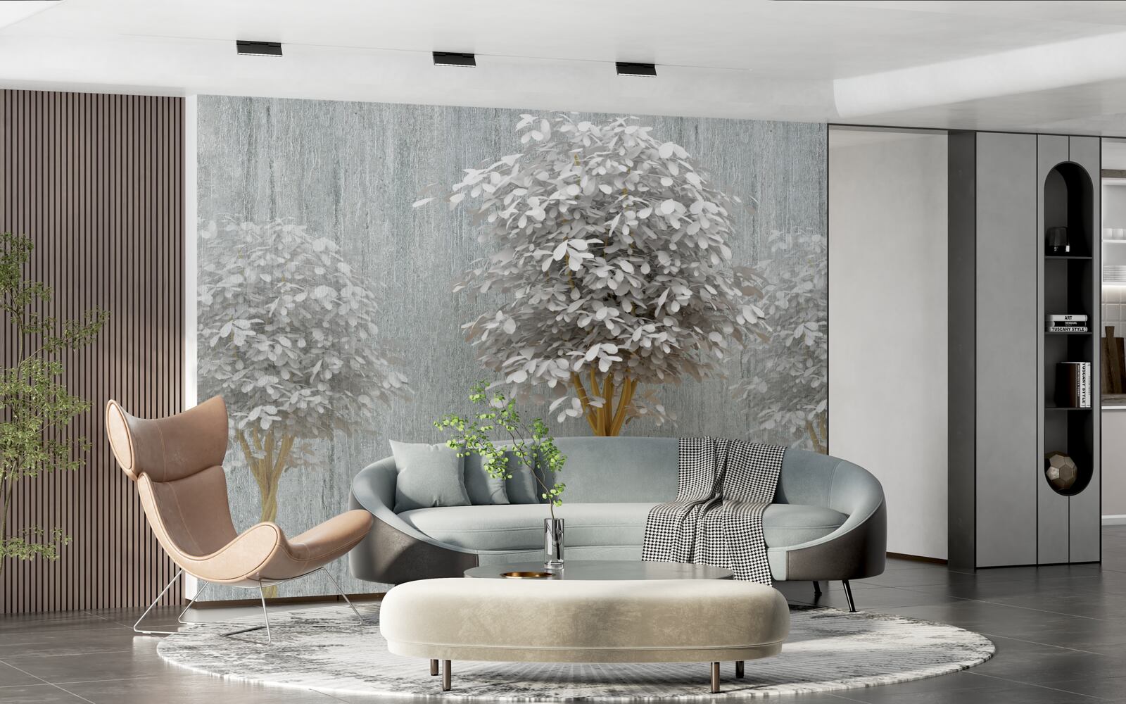 Fototapeta snehobiele štíhle kvitnúce stromy