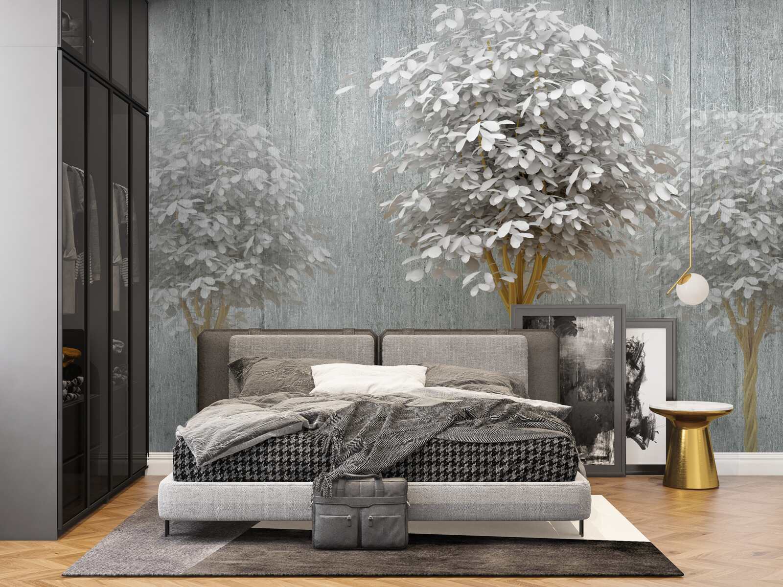 Fototapeta snehobiele štíhle kvitnúce stromy