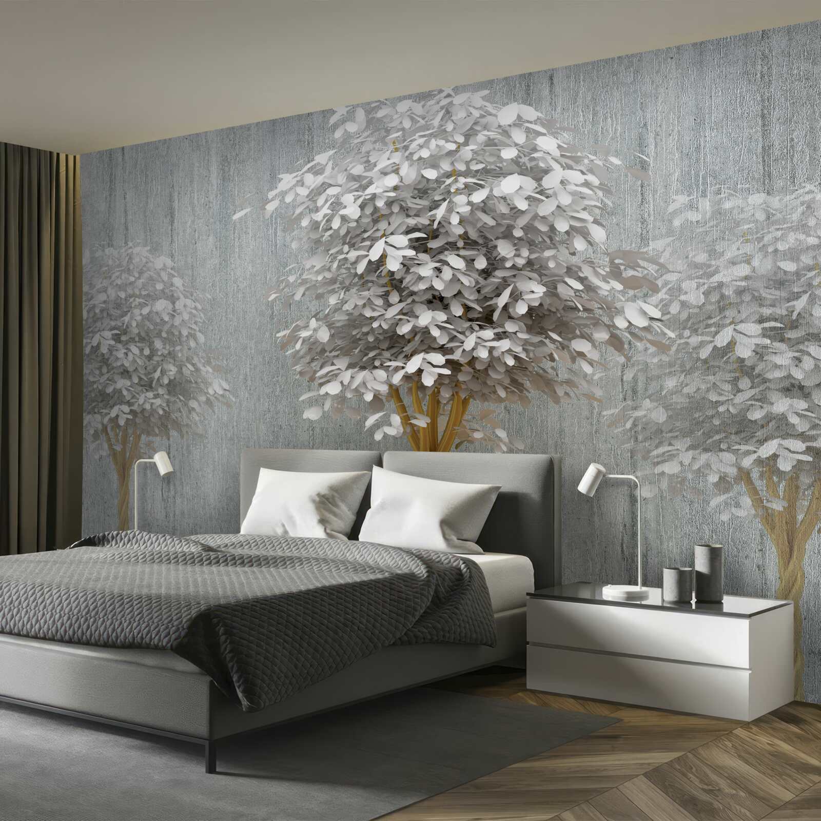 Fototapeta snehobiele štíhle kvitnúce stromy