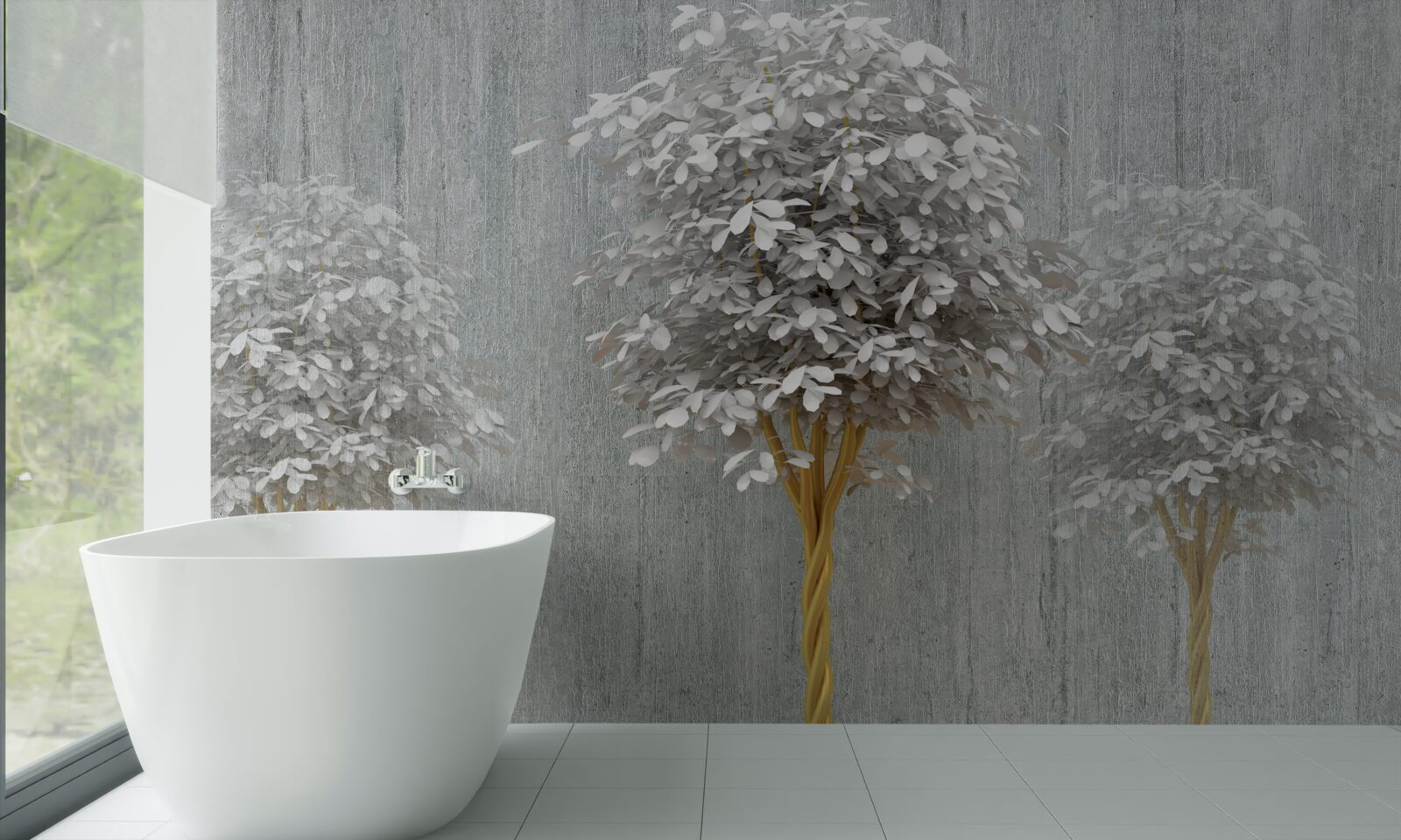 Fototapeta snehobiele štíhle kvitnúce stromy