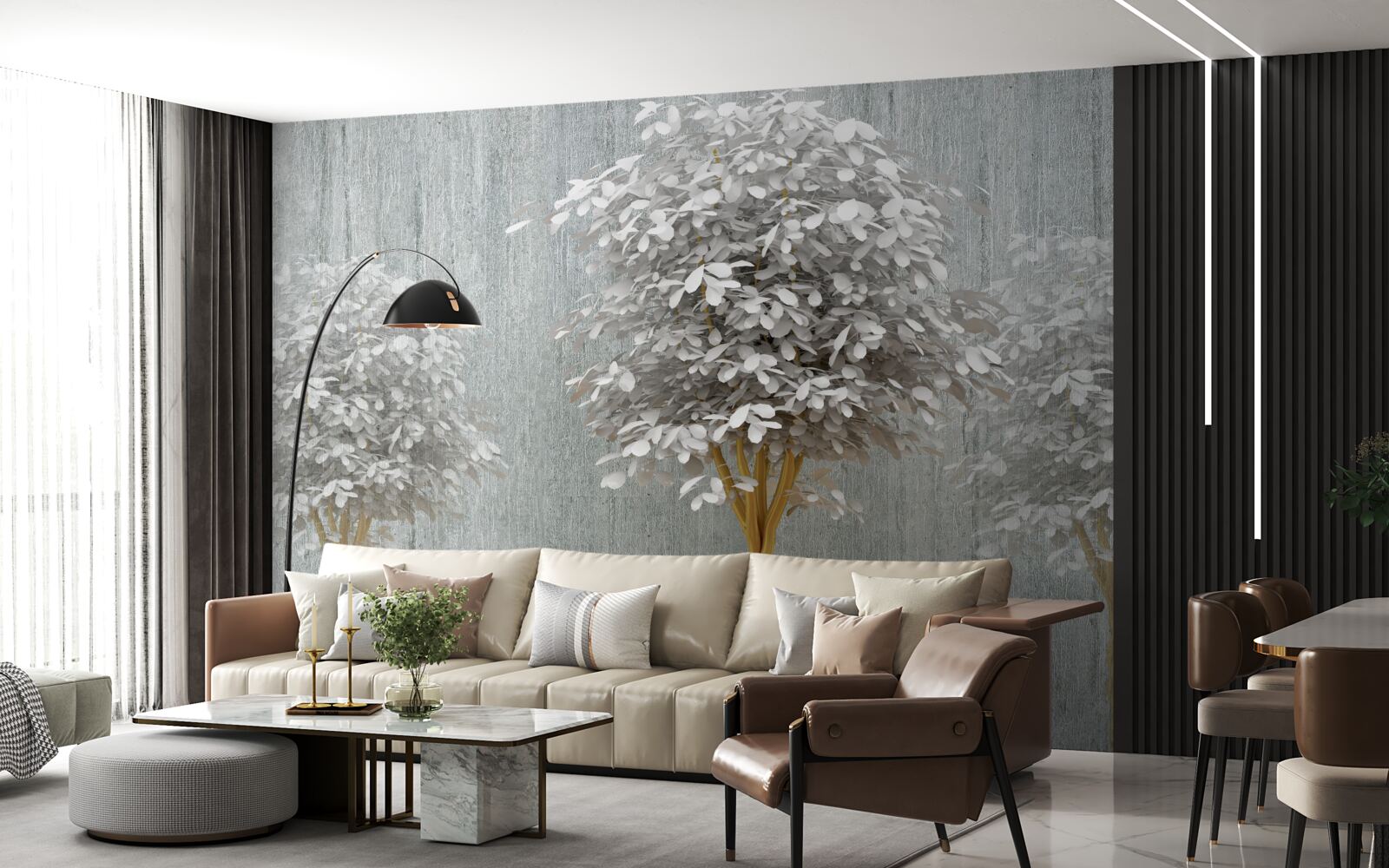 Fototapeta snehobiele štíhle kvitnúce stromy