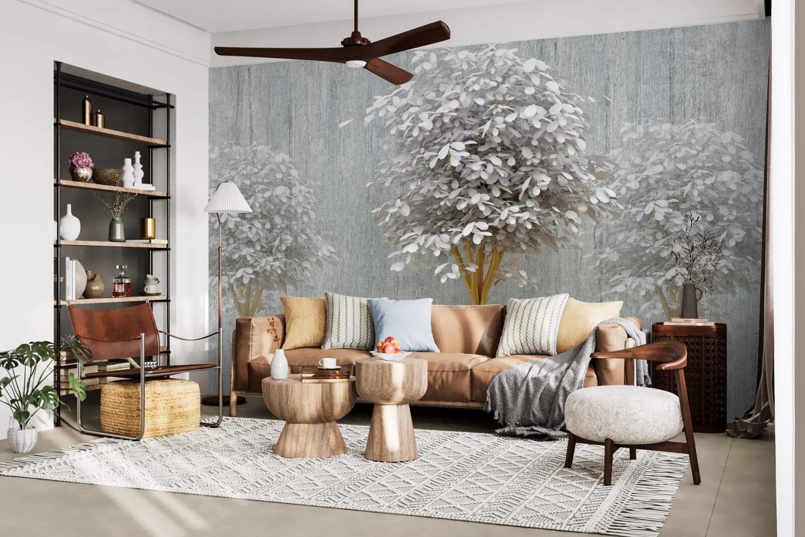 Fototapeta snehobiele štíhle kvitnúce stromy