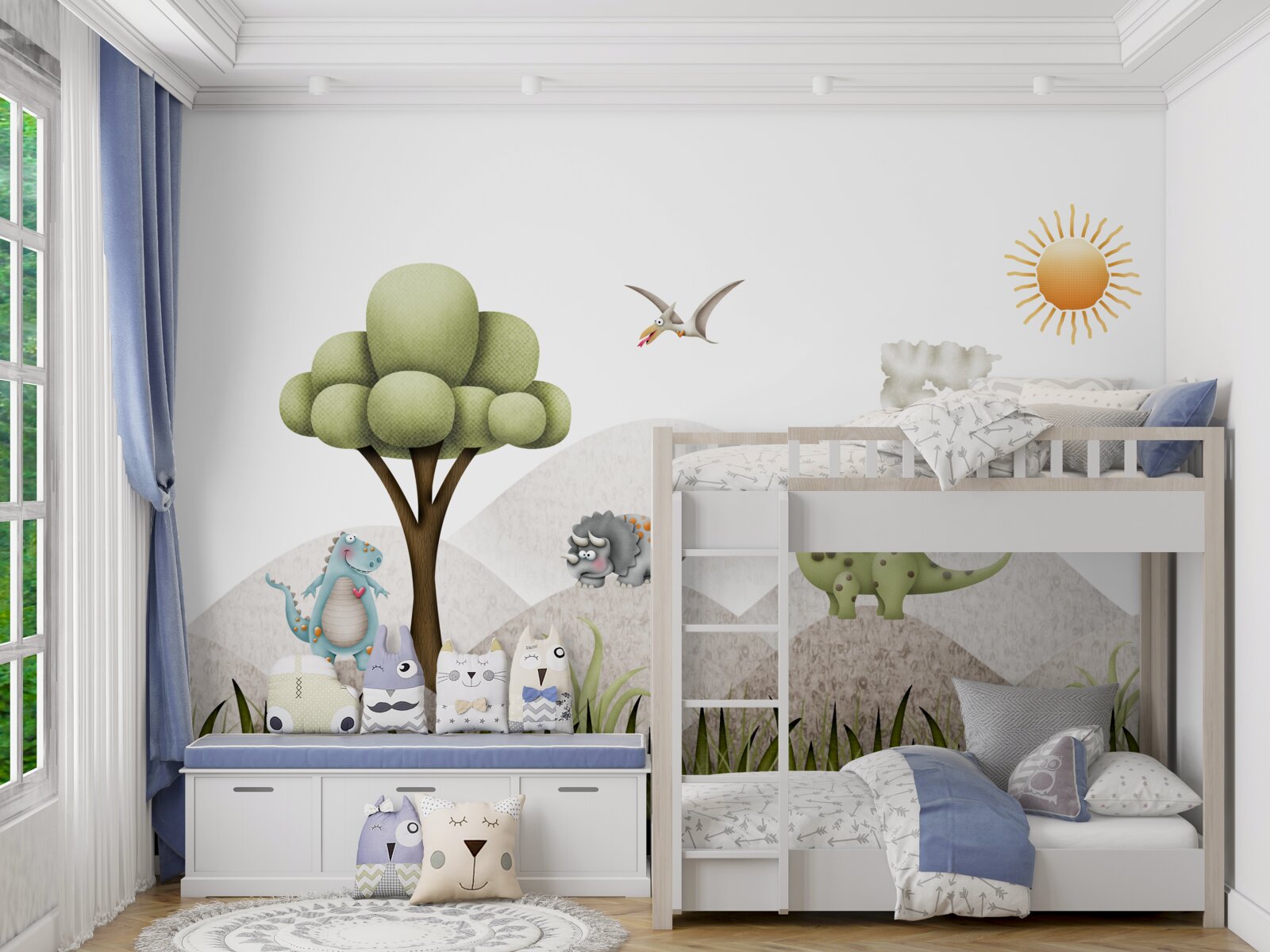 Fototapeta dinosaury kráčajú vedľa sopky