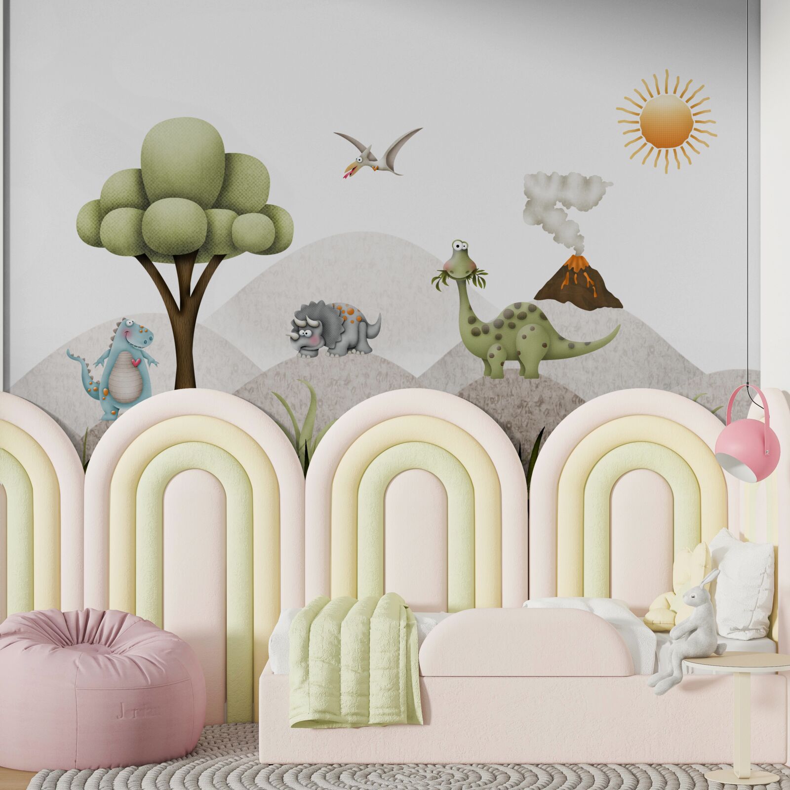 Fototapeta dinosaury kráčajú vedľa sopky