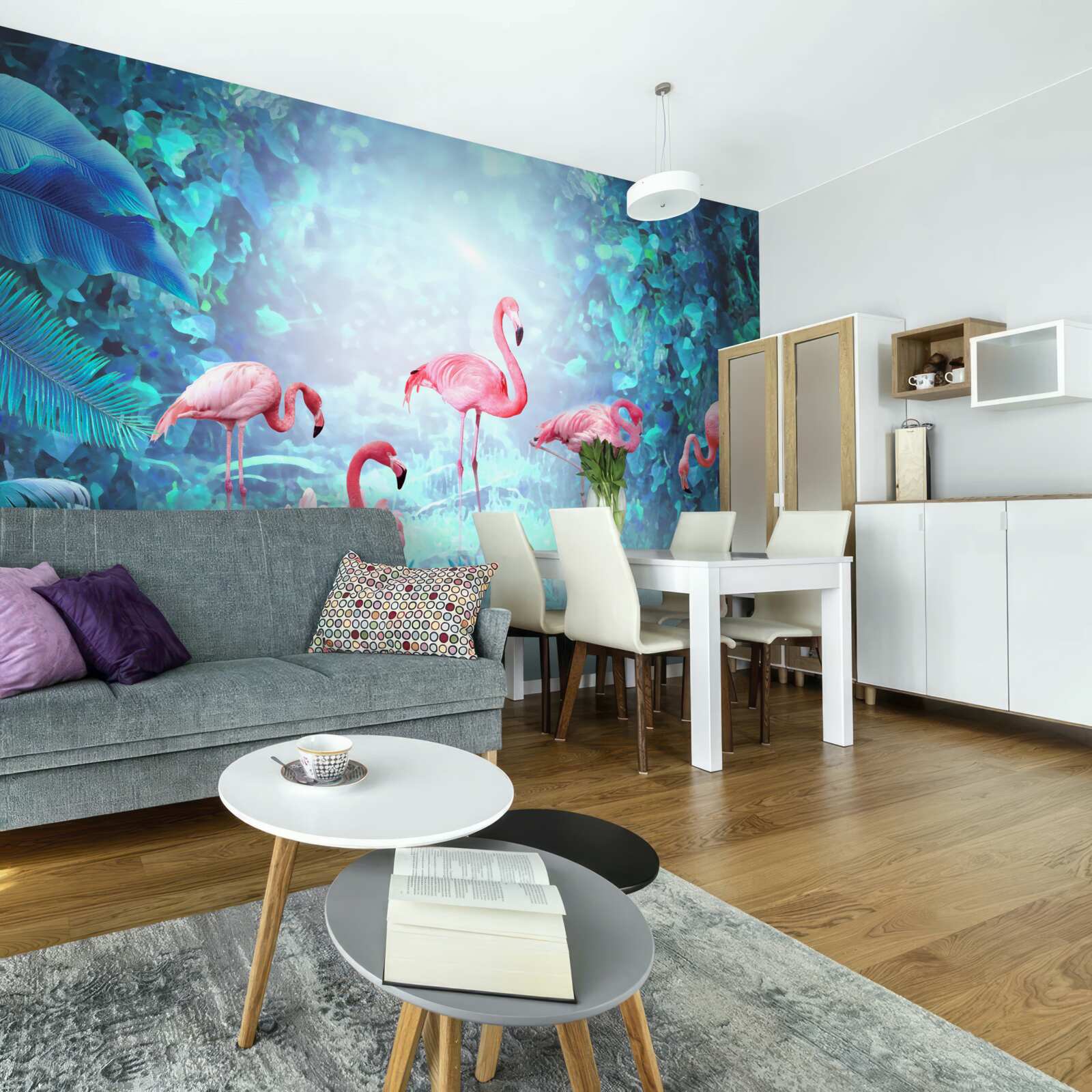 Fototapeta ružové plameniaky v nočných vodách