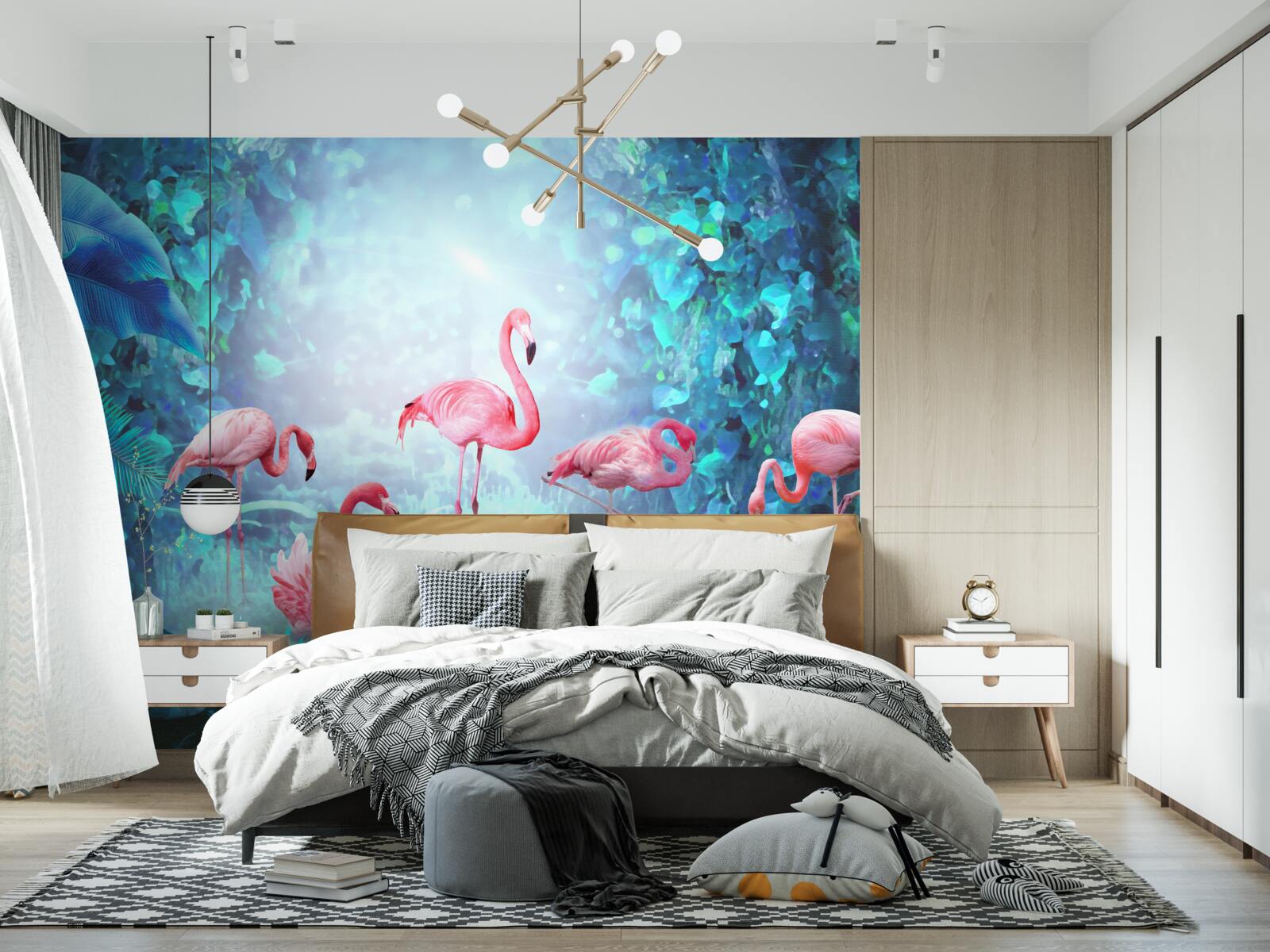 Fototapeta ružové plameniaky v nočných vodách