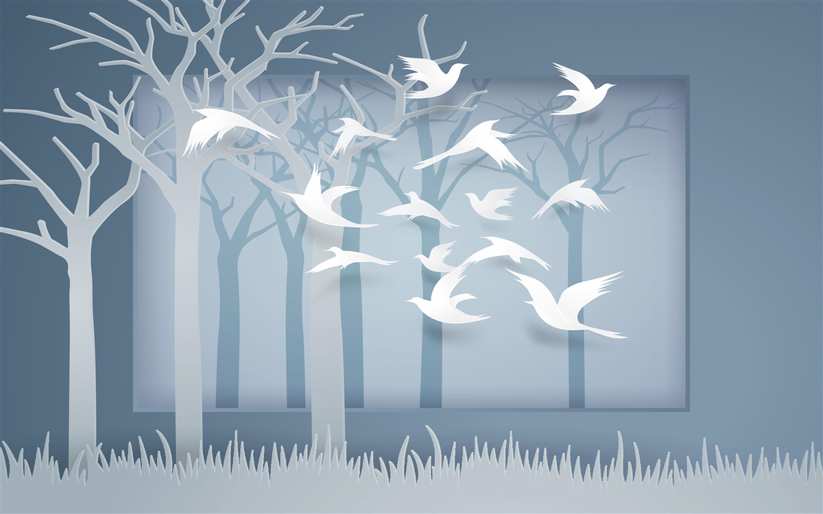 Fototapeta oblohu nad nočnou húštinou križuje skupina ľahkých vtákov